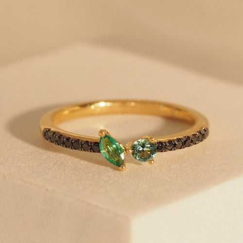 Green Leaves Black Diamond Band Ring