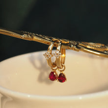 Load image into Gallery viewer, Diamond Clover Earrings with Ruby Pear