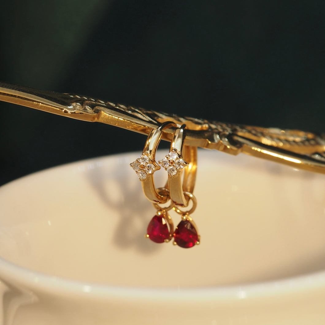 Diamond Clover Earrings with Ruby Pear