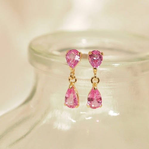 Pink Sapphire Pear Up and Down Earrings (with Japan Cert)