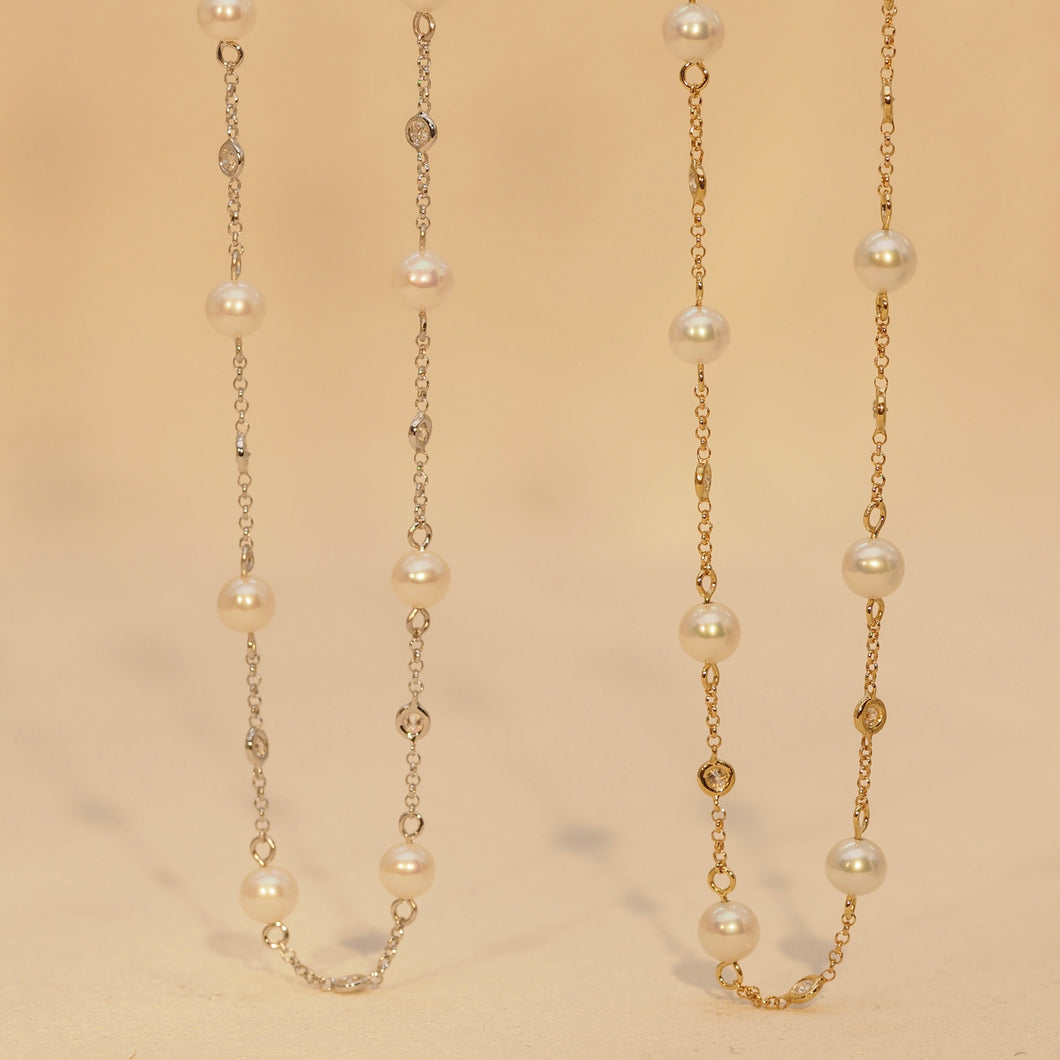 Pearl and Bezel Diamond Necklace