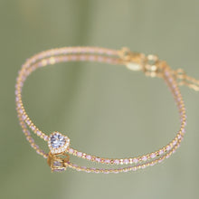 Load image into Gallery viewer, Halo Diamond Purple Tanzanite Heart Beam Bracelet