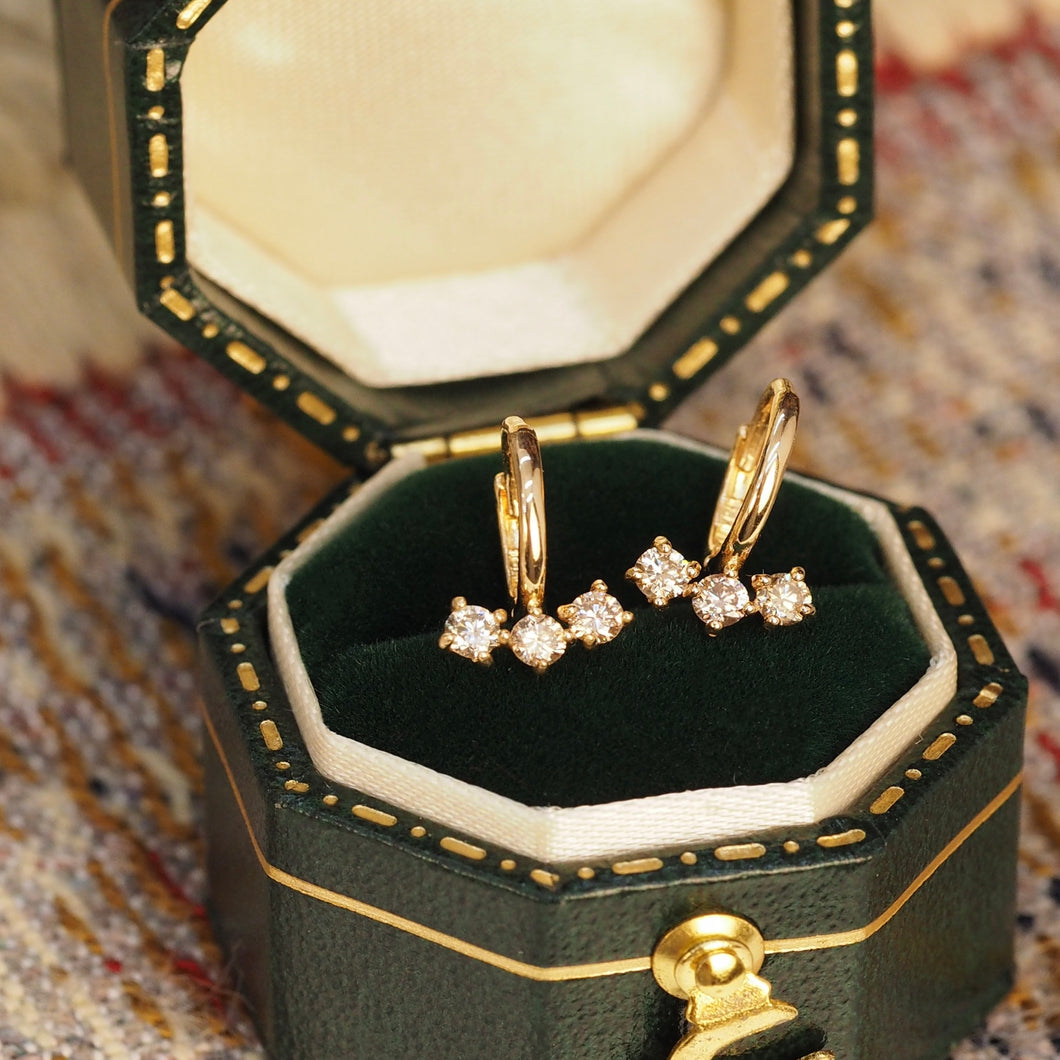 Triple Diamond Smile Hoop Earrings