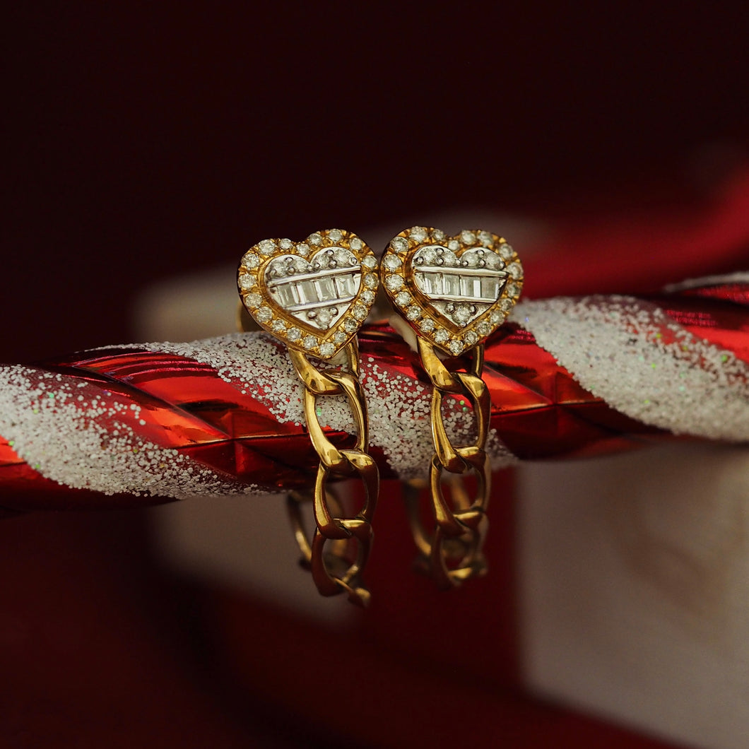 Diamond Heart Link Chain Earrings