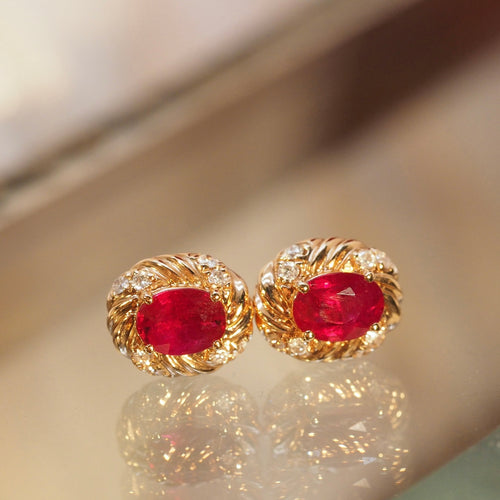 Pigeon Blood Ruby Golden Twist Earrings