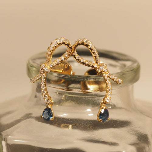 Blue Sapphire Pear Ribbon Earrings