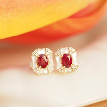 Load image into Gallery viewer, Ruby and Mother Pearl Diamond Earrings with GRC certificate