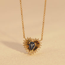 Load image into Gallery viewer, Blue Sapphire Pear Dawnlight Heart Necklace