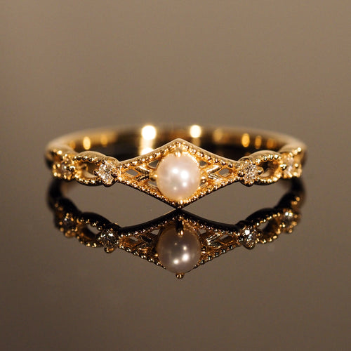 Pearl and Diamond Bubbles Ring