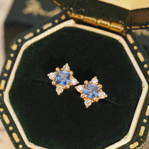Blue Sapphire Falling Star Barbell Earrings