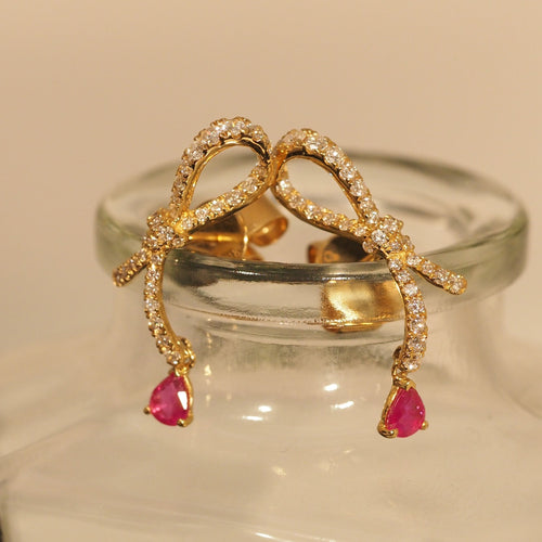 Ruby Pear Ribbon Earrings