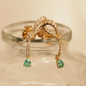 Emerald Pear Ribbon Earrings