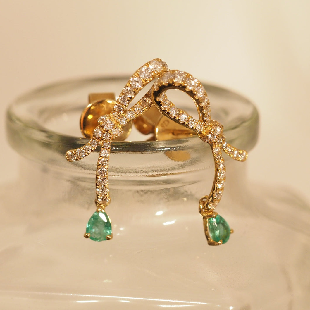 Emerald Pear Ribbon Earrings