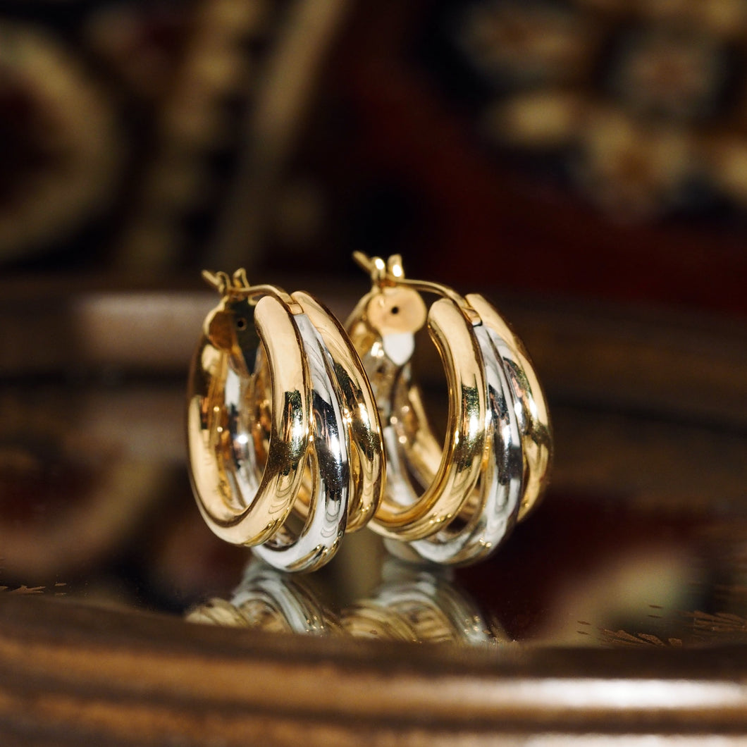 Dual Gold Trio Hoop Earrings