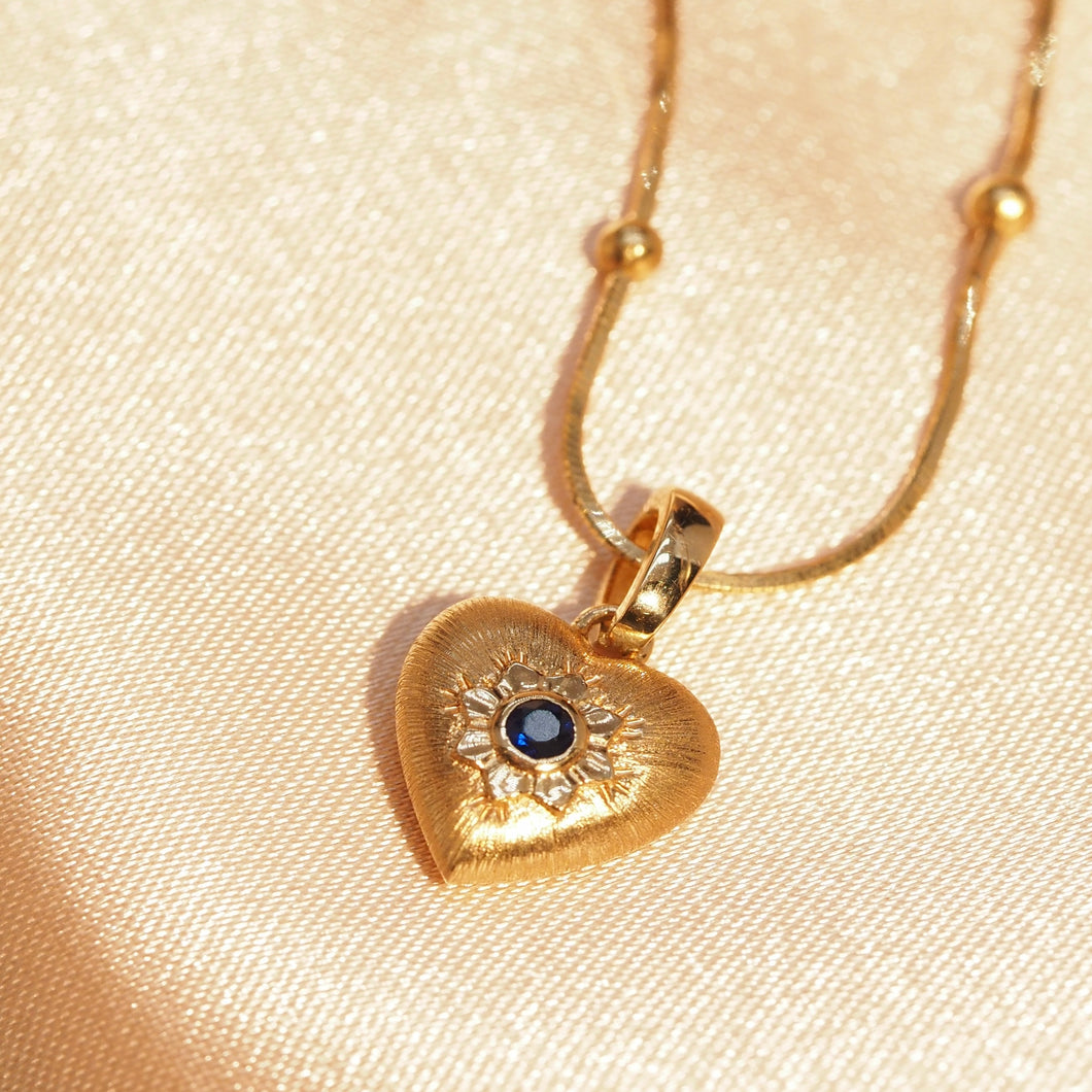 Blue Sapphire Heart Pendant (Removable clip)