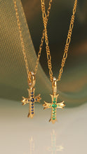 Load image into Gallery viewer, Blue Sapphire Cross Pendant (removable clip)