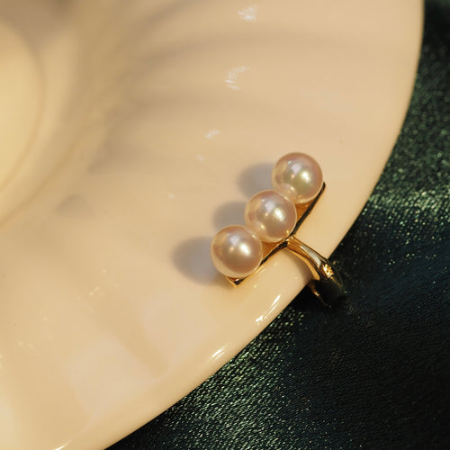 Triple Akoya Pearl Line Ear Cuff