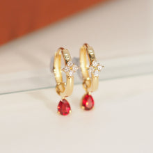 Load image into Gallery viewer, Diamond Clover Earrings with Ruby Pear