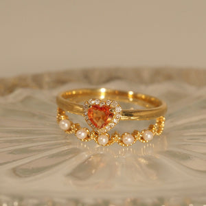 Orange Sapphire Diamond Heart Ring