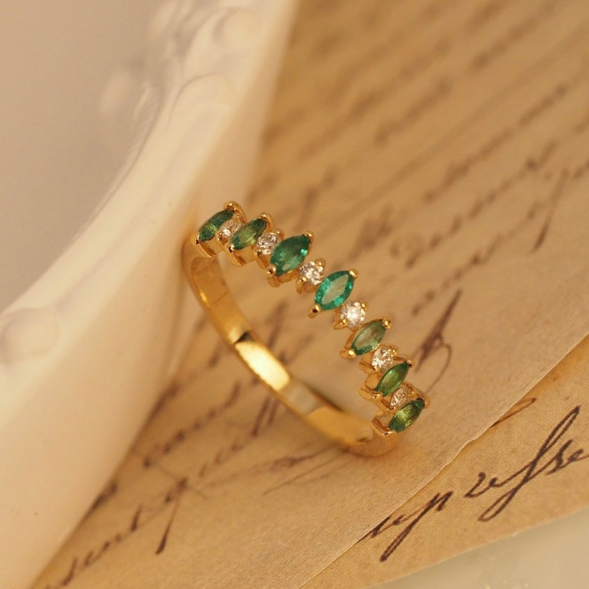 Emerald Marquise and Diamond Ring