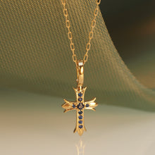 Load image into Gallery viewer, Blue Sapphire Cross Pendant (removable clip)