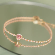 Load image into Gallery viewer, Halo Diamond Pink Tourmaline Heart Beam Bracelet