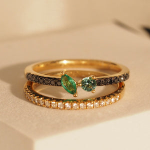 Green Leaves Black Diamond Band Ring