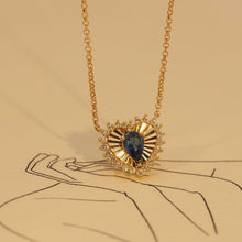 Load image into Gallery viewer, Blue Sapphire Pear Dawnlight Heart Necklace