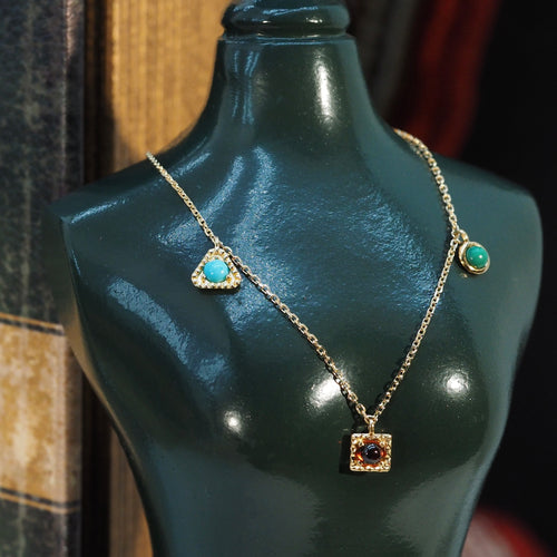 Turquoise, Garnet and Malachite Turquoise Necklace