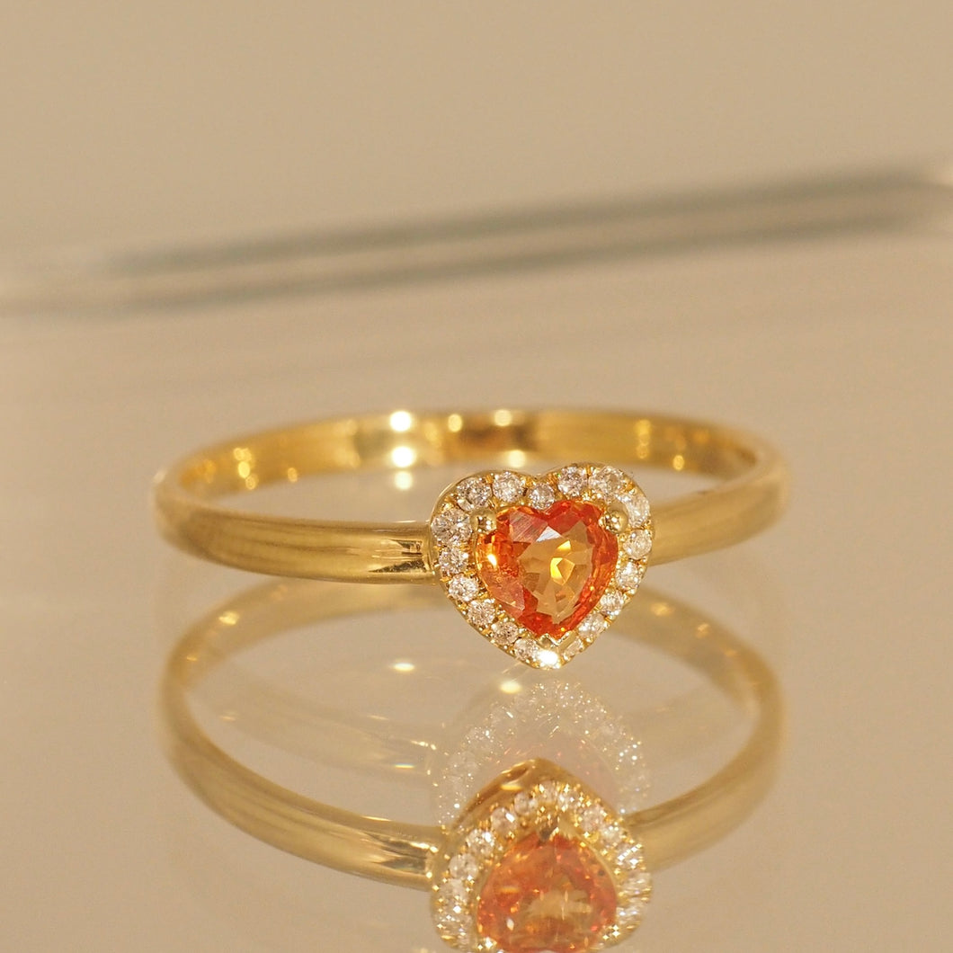 Orange Sapphire Diamond Heart Ring