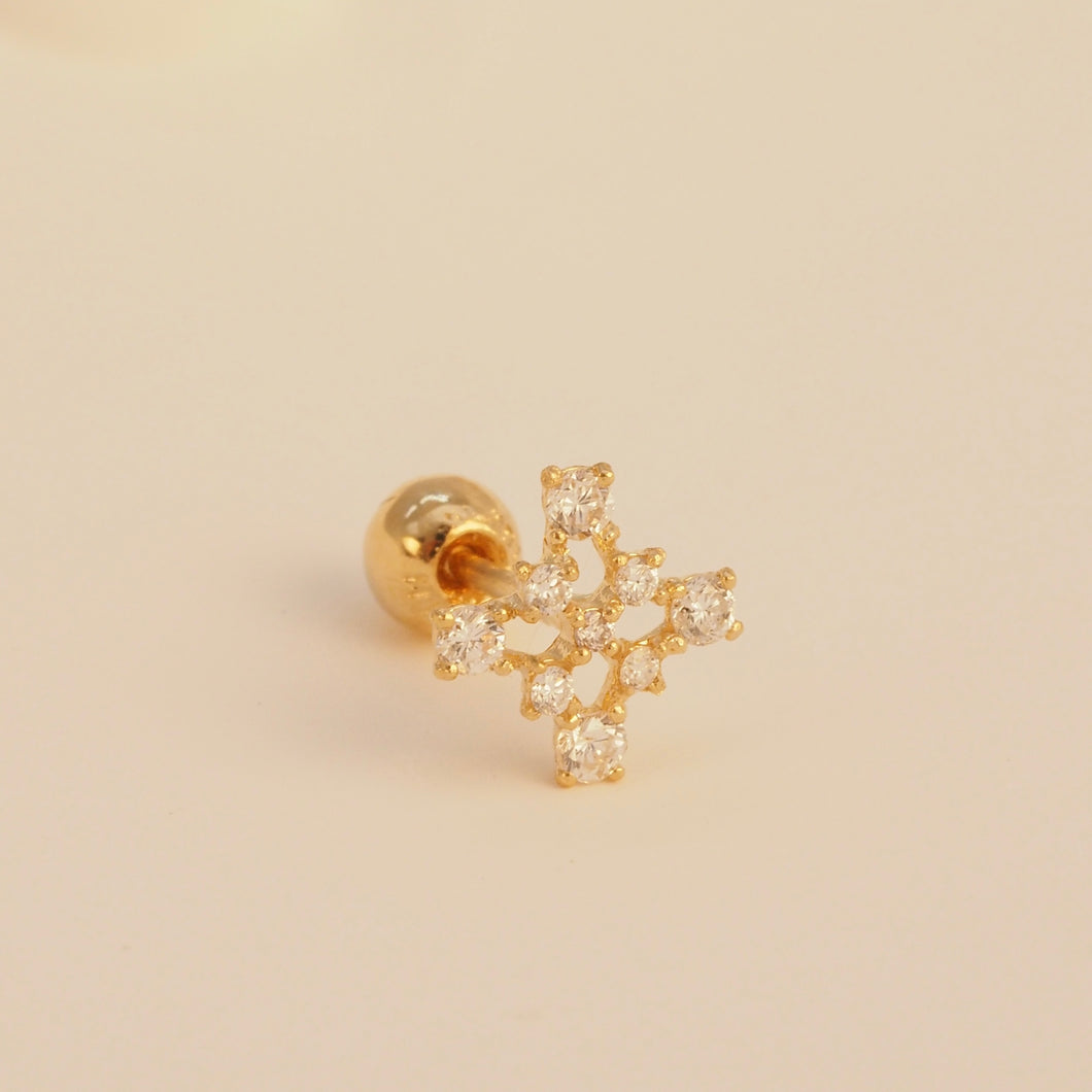 Diamond Puzzle Cross Barbell Stud Earring