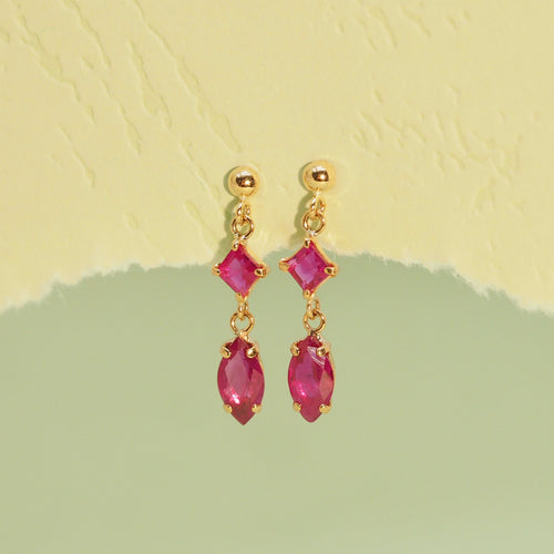 Ruby Square and Marquise Connecting Earrings