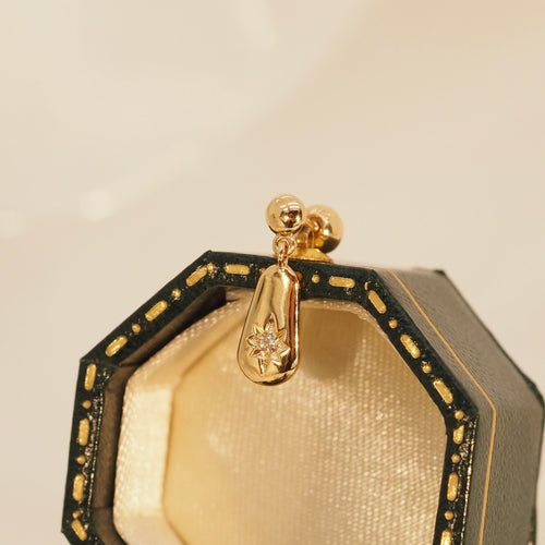 Diamond Starry Sheild Barbell Stud Earring