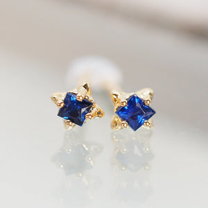 Blue Sapphire Starry Stud Earrings
