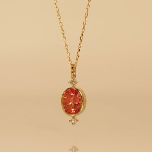 The Bezel Oval Necklace with Orange Sapphire
