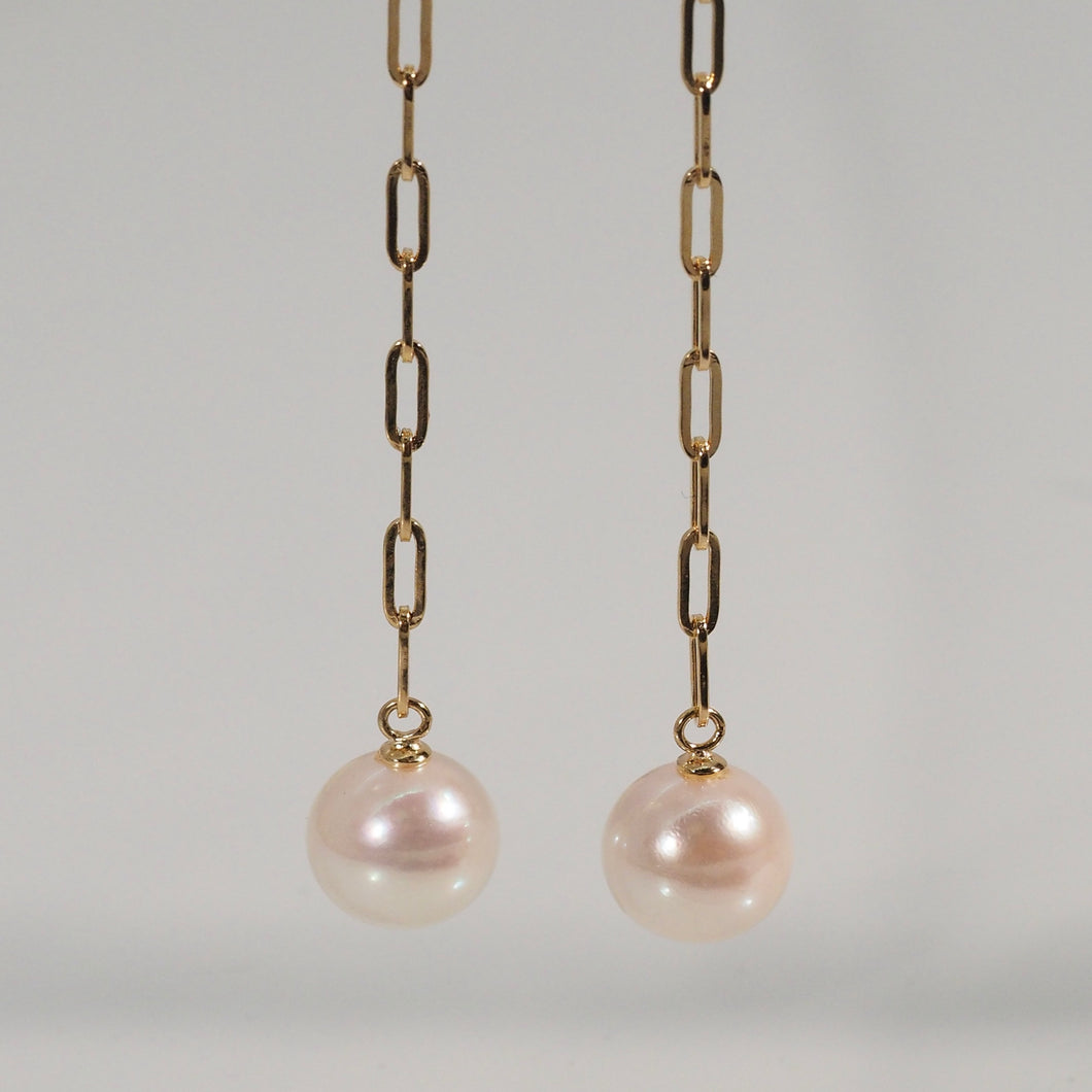 The Link Chain Dangling Akoya Pearl Earrings