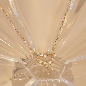 Hollow Diamond Heart Charm Necklace