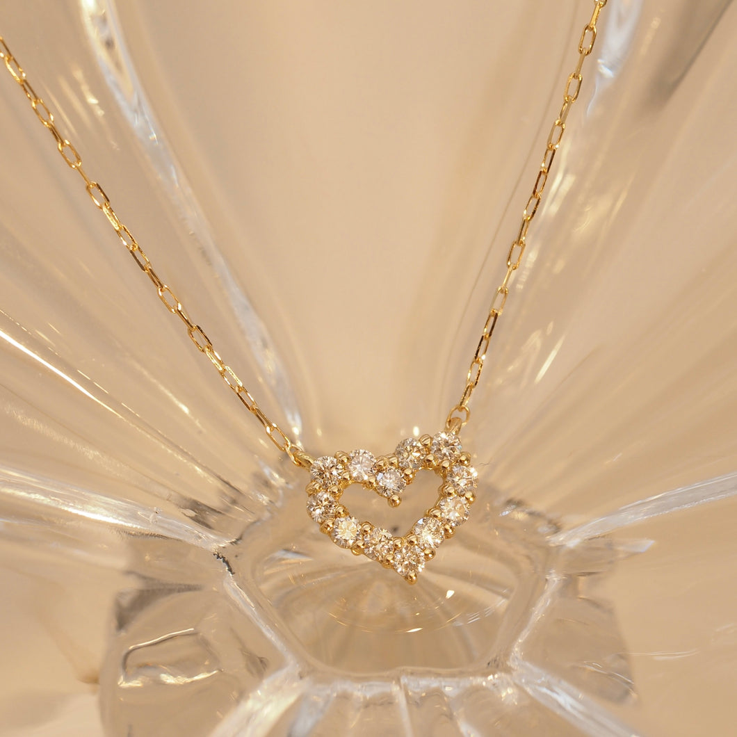 Hollow Diamond Heart Charm Necklace