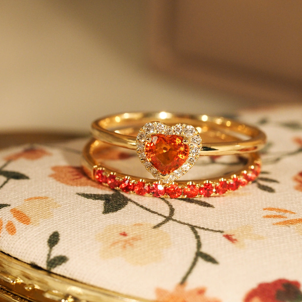 Orange Sapphire Diamond Heart Ring