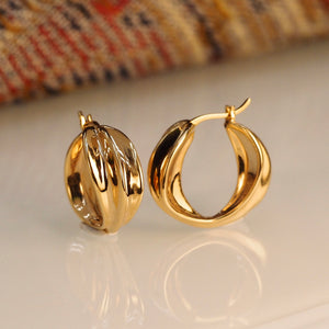 Golden Banana Leaf Hoop Earrings