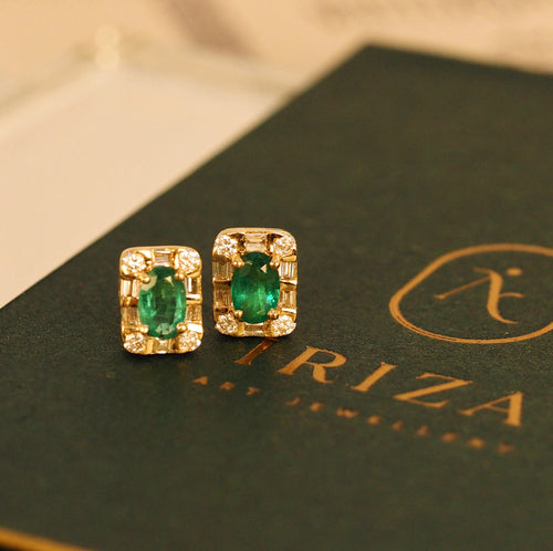 Emerald Diamond Shield Earrings