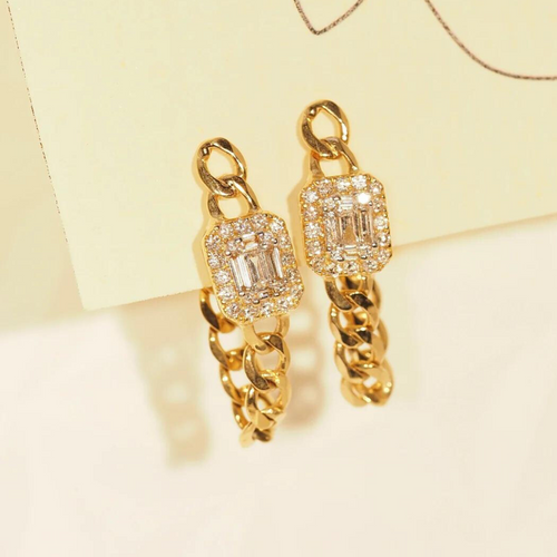 The Diamond Gem Link Chain Earrings