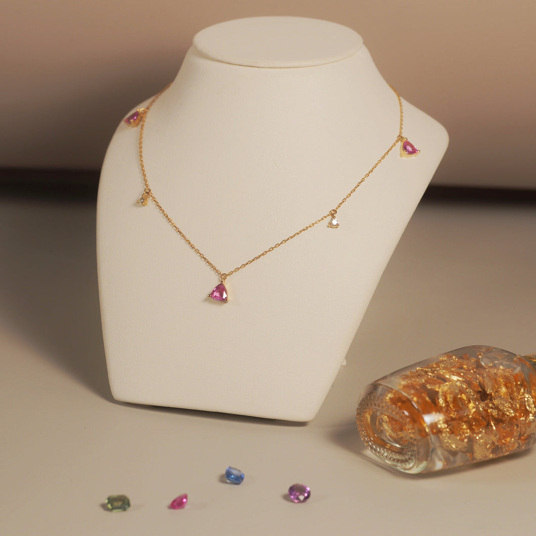 The Pink Sapphire Trillion and Diamond Necklace