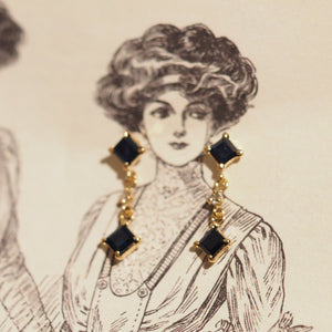 Blue Sapphire Square Connecting Earrings