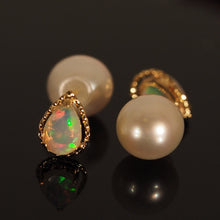 Load image into Gallery viewer, The Opal Pear and Akoyal Pearl Stud Earrings