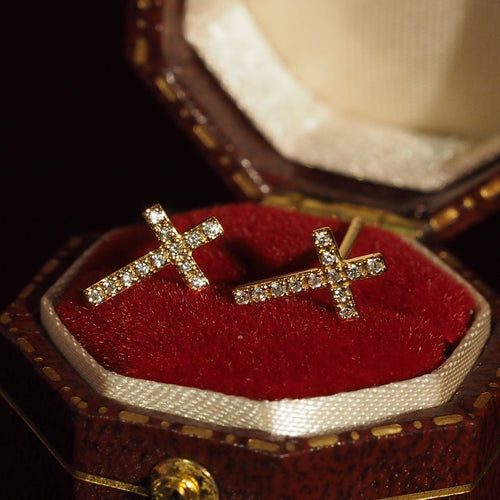 Mini Diamond Cross Earring
