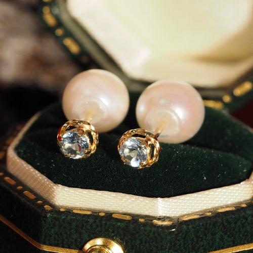 The Santa Maria Aquamarine and Akoya Pearl Stud Earrings