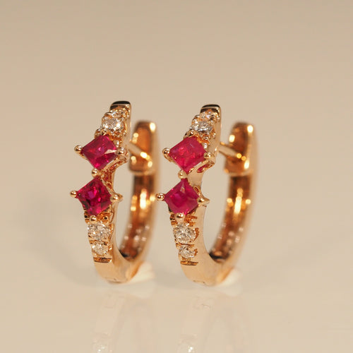 Ruby and Diamond Hoop Earrings