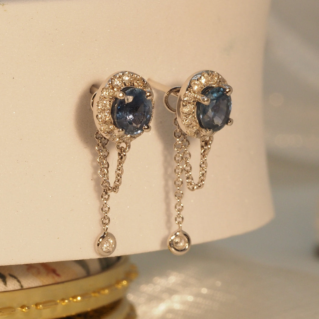 Blue Sapphire Gem Candy with Dangling Bezel Diamond Earrings